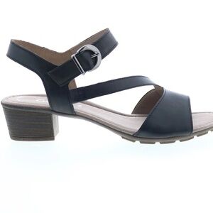 Gabor 24-564-27 Black Leather Hook & Loop Heeled Sandals Shoes Size 4.5 UK 7 US